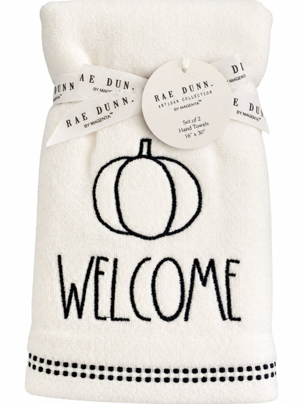 Rae Dunn Thanksgiving Hand Towels Set of 2 Pumpkin Welcome Embroidered Fall